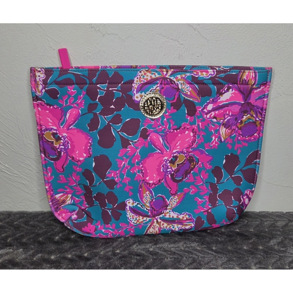 Lilly Pulitzer Neoprene Zip Pouch Swim Case Bag Blue Rhapsody Orchid Beach Pool